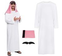 BSBUY Arab Sheik Costume Men White Sheik Robe Arabischen Gebetskleidung Middle Eastern Clothes Outfit(3PCS)