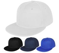 BSBUY Baseball Cap for Men Flat Brim Kappe Cap, Classic Plain Baseball Hats Flat Peak Snapback Hat Cap Hip Hop Style, Adjustable Sports Casual Cap Breathable Summer Sun Visor Hat for Outdoor(White)