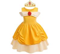 BSBUY Belle Princess Costumes for Girls Princess Aurora Belle Dress, Kids Elsa Belle Costume Belle Dressing Up Outfit, Yellow Fancy Dress Up for Birthday Party Halloween Christmas Cosplay(110)