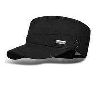 BSBUY Cadet Army Cap Military Hat for Men, Vintage Sailor Captain Caps Cotton Flat Top Cap, Outdoor Workwear Inspired Military Caps Sunhat Short Brim Flat Top Hat, Twill Flat Top Baseball Cap (Black)