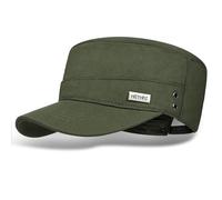BSBUY Cadet Army Cap Military Hat for Men, Vintage Sailor Captain Caps Cotton Flat Top Cap, Workwear Inspired Military Caps Sunhat Short Brim Flat Top Hat, Twill Flat Top Baseball Cap (Army Green)