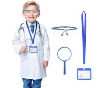BSBUY Child's White Lab Coat, 4 Pcs White Lab Coat Dress Up for Kid, Kid Scientist Costume Doctor Costume, Unisex Cotton Kid Doctor Lab Coat, Medical Lab Coat Costume for Children Halloween Cosplay(M)