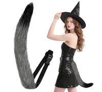 BSBUY Fox Tail Fur Furry Tail Adjustable Fox Tail Tail Accessory Fox Tail Fancy Dress for Cosplay Halloween Party World Book Day Christmas Costume for Adult Kid(Gray-Black)