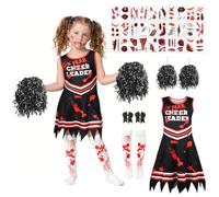 BSBUY Girl's Cheerleader Costume Scary Bloody Zombie Cheerleader Costume