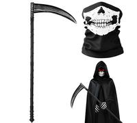 BSBUY Horror Costume Accessory Scythe Halloween Costume Set with Death Scythe and Skull Mask Grim Reaper Scream Accessory Variable Length Sickle Toy Reaper Ghost Face Scream Party Halloween Carnival