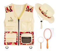 BSBUY Kid Explorer Kit Outdoor Adventure Set 4PCS Kid Explorer Costume Kit Bug Hunting Costume Hat Vest Outdoor Educational Kit Camping Adventure Dress Outfits for Role Play(Camouflage Orange)