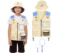 BSBUY Kid Explorer Kit Outdoor Adventure Set, 4PCS Kid Explorer Costume Kit Bug Hunting Costume Hat Vest, Outdoor Educational Kit Camping Adventure Dress Outfits for Dress up and Role Play(Blue)