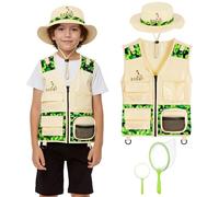 BSBUY Kid Explorer Kit Outdoor Adventure Set 4PCS Kid Explorer Costume Kit Bug Hunting Costume Hat Vest Outdoor Educational Kit Camping Adventure Dress Outfits for Role Play(Camouflage Green)