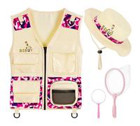 BSBUY Kid Explorer Kit Outdoor Adventure Set 4PCS Kid Explorer Costume Kit Bug Hunting Costume Hat Vest Outdoor Educational Kit Camping Adventure Dress Outfits for Role Play(Camouflage Pink)