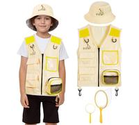 BSBUY Kid Explorer Kit Outdoor Adventure Set, 4PCS Kid Explorer Costume Kit Bug Hunting Costume Hat Vest, Outdoor Educational Kit Camping Adventure Dress Outfits for Dress up and Role Play(Yellow)