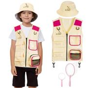 BSBUY Kids Explorer Kit Outdoor Adventure Set, 4PCS Kids Explorer Costume Kit Bug Hunting Costume Hat Vest, Outdoor Educational Kit Outdoor Camping Adventure Dress Outfits for Dress up and Role Play