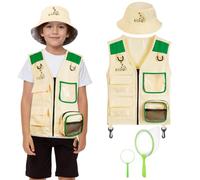 BSBUY Kids Explorer Kit Outdoor Adventure Set, 4PCS Kids Explorer Costume Kit Bug Hunting Costume Hat Vest, Outdoor Educational Kit Outdoor Camping Adventure Dress Outfits for Dress up and Role Play