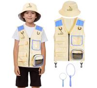 BSBUY Kids Explorer Kit Outdoor Adventure Set, 4PCS Kids Explorer Costume Kit Bug Hunting Costume Hat Vest, Outdoor Educational Kit Outdoor Camping Adventure Dress Outfits for Dress up and Role Play
