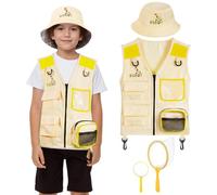 BSBUY Kids Explorer Kit Outdoor Adventure Set, 4PCS Kids Explorer Costume Kit Bug Hunting Costume Hat Vest, Outdoor Educational Kit Outdoor Camping Adventure Dress Outfits for Dress up and Role Play