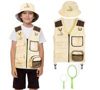 BSBUY Kids Explorer Kit Outdoor Adventure Set, 4PCS Kids Explorer Costume Kit Bug Hunting Costume Hat Vest, Outdoor Educational Kit Outdoor Camping Adventure Dress Outfits for Dress up and Role Play