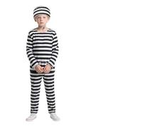 BSBUY Kids Prisoner Costume 5 Pcs Black and White striped Convict Inmate Prison Uniform Prison Jumpsuit Jail Costumes Convict Robber Fancy Dress Outfit for Halloween Party World Book Day Cosplay(150)
