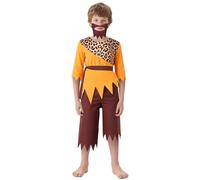 BSBUY Kids Stone Age Costume Boys Caveman Fancy Dress Costume Caveboy Wild Cave Outfit Prehistoric Savage Dress Up Caveman Halloween Costume for Halloween Carnival School Plays World Book Day(120)