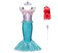 BSBUY Mermaid Costume Kids Little Mermaid Princess Fancy Dress Up Costume with Accessories and Wig, Ariel Outfit Princess Mermaid Dress Halloween Cosplay Birthday Party Mermaid Sequin Outfit(3-9 Y)