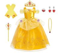 BSBUY Princess Costumes for Girls Princess Belle Costume Dress, Belle Princess Dress Long Skirt Princess Dressing Up Outfit, Yellow Fancy Party Dress Up Birthday Party Halloween Christmas Cosplay(100)