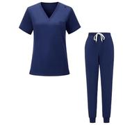 BSBUY Scrubs Uniform Set Medical Overalls Suit Nurse Costume Doctors Uniforms Two Piece Outfit with V Neck Short Sleeve Top Pants Solid Color Workwear Healthcare Beauty Tunics Scrub Trousers Set(L)