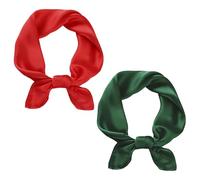 BSBUY Square Satin Silk Scarf Plain Neck Scarf, Lightweight Plain Bandana Wrap Square Large Square Satin Headscarves Hair, Accessories Classic Hair Scarf for 50s 60s Style Wedding(Red+Dark Green)
