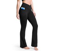 BSBUY Women's Bootcut Yoga Pants Flared Leggings High Waist Crossover Bootleg Trousers with Pockets Ladies Bootleg Boot Cut Pants Yoga Trousers Gym Flare Trousers Sports Compression Leggings(Black-L)