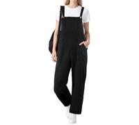 BSBUY Women's Dungarees Large Size Jumpsuits Long Bib Trousers Loose Casual Sleeveless Overall Plus Size Strappy Overalls Leisure One Piece Suit Black Bib Overalls with Pockets(L)