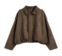 BSBUY Women's Faux Suede Bomber Jacket Spring Lapel Pilot Coat Short Casual Oversized Long Sleeves Varsity Jacket Lapel Trendy Streetwear Outerwear Lightweight Stand Collar Full Zipper Coats Top(M)