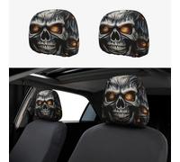 BSCKKDMN 2 PCS Car Seat Headrest Covers,Elastic Breathable Head Rest Cover Washable Dirt-Proof Car Head Rest Protector Universal Fit Truck SUV Auto Cool Evil Skull