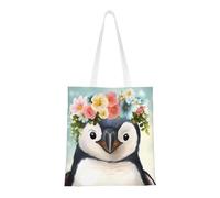 BSCKKDMN 3d Seaside Lighthouse Tote Bag For Women,Canvas Shoulder Bags With Pockets Shopping Bag Cute Reusable Grocery Bags, Penguin Wearing Flowers, One Size