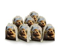 BSCKKDMN 8 Pack Cotton Drawstring Bags, Cartoon Cute Sloth Linen Gift Bags Storage Bag Reusable Gift Pouches Sachet for Jewelry Party Favors Wrapping DIY Christmas Gifts Candy Bags 4.9x6.7 Inches