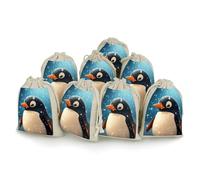 BSCKKDMN 8 Pack Cotton Drawstring Bags, Penguin in The Snow Linen Gift Bags Storage Bag Reusable Gift Pouches Sachet for Jewelry Party Favors Wrapping DIY Christmas Gifts Candy Bags 4.9x6.7 Inches