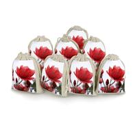 BSCKKDMN 8 Pack Cotton Drawstring Bags, Red Flower Bud Linen Gift Bags Storage Bag Reusable Gift Pouches Sachet for Jewelry Party Favors Wrapping DIY Christmas Gifts Candy Bags 4.9x6.7 Inches