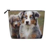 BSCKKDMN Australian Shepherd Makeup Bag For Women, Waterproof Linen Travel Cosmetic Case Lightweight Zipper Travel Toiletry Bag Organizer Makeup Brushes Storage Bag