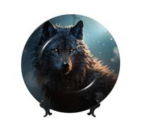 BSCKKDMN Bone China Decorative Plates, Fantasy Wolf Ceramic Decorative Plate With Display Stand Dinner Plates Art Crafts 6in Ceramic Ornaments Wall Decor For Home Office Table Decor