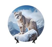 BSCKKDMN Bone China Decorative Plates, Snow Leopard Mountain Ceramic Decorative Plate With Display Stand Dinner Plates Art Crafts 6in Ceramic Ornaments Wall Decor For Home Office Table Decor