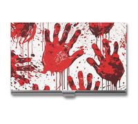 BSCKKDMN Business Card Holder Slim Portable Metal Business Card Case Bloody Handprints Pocket Name Card Holder Wallet for Men Women Office Travel