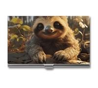 BSCKKDMN Business Card Holder Slim Portable Metal Business Card Case Cartoon Cute Sloth Pocket Name Card Holder Wallet for Men Women Office Travel