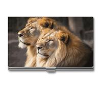 BSCKKDMN Business Card Holder Slim Portable Metal Business Card Case Two Lions Pocket Name Card Holder Wallet for Men Women Office Travel