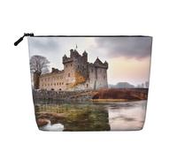 BSCKKDMN Castle Near Lake Stones Makeup Bag For Women, Waterproof Linen Travel Cosmetic Case Lightweight Zipper Travel Toiletry Bag Organizer Makeup Brushes Storage Bag