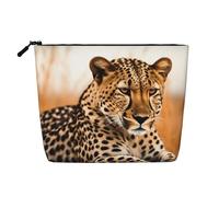 BSCKKDMN Cheetah Waiting For An Opportunity Makeup Bag For Women, Waterproof Linen Travel Cosmetic Case Lightweight Zipper Travel Toiletry Bag Organizer Makeup Brushes Storage Bag