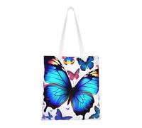 BSCKKDMN Cute Cartoon Penguin Tote Bag For Women,Canvas Shoulder Bags With Pockets Shopping Bag Cute Reusable Grocery Bags, Colorful Butterfly, One Size