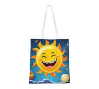 BSCKKDMN Cute Cartoon Penguin Tote Bag For Women,Canvas Shoulder Bags With Pockets Shopping Bag Cute Reusable Grocery Bags, Cartoon Sun, One Size