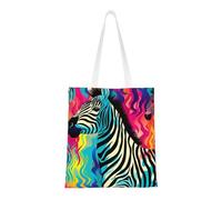 BSCKKDMN Cute Cartoon Penguin Tote Bag For Women,Canvas Shoulder Bags With Pockets Shopping Bag Cute Reusable Grocery Bags, Colored Zebra, One Size