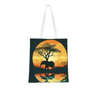 BSCKKDMN Cute Cartoon Penguin Tote Bag For Women,Canvas Shoulder Bags With Pockets Shopping Bag Cute Reusable Grocery Bags, Beautiful Elephant, One Size