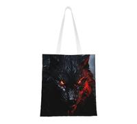 BSCKKDMN Flag Of Venezuela Tote Bag For Women,Canvas Shoulder Bags With Pockets Shopping Bag Cute Reusable Grocery Bags, Big Black Wolf With Red Eyes, One Size