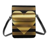 BSCKKDMN Gold Heart Stripe Small Crossbody Bags For Women Cell Phone Purse Pu Leather Wallet Bag With Shoulder Strap