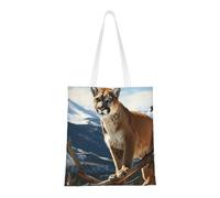 BSCKKDMN Green Peacock Feather Tote Bag For Women,Canvas Shoulder Bags With Pockets Shopping Bag Cute Reusable Grocery Bags, Panther Mountain Lion, One Size