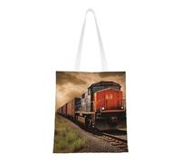 BSCKKDMN Green Peacock Feather Tote Bag For Women,Canvas Shoulder Bags With Pockets Shopping Bag Cute Reusable Grocery Bags, Freight Train, One Size