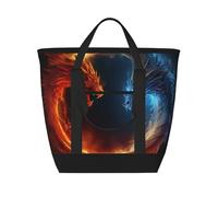 BSCKKDMN Large Insulated Lunch Bag For Women Men, Leak Proof Waterproof Cooler Bag Reusable Grocery Tote Bag For Travel Beach Picnic Fire And Ice Dragons Lightweight Handbag
